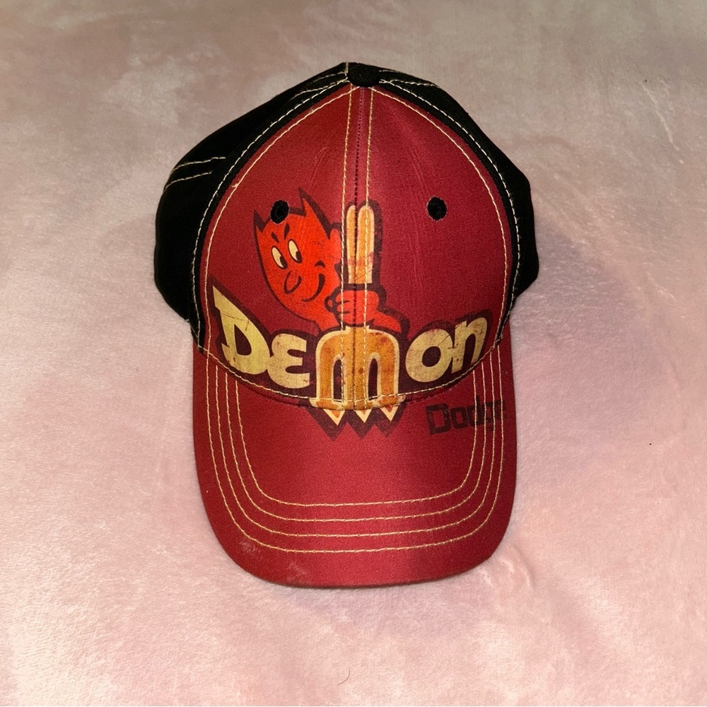 Dodge Demon red and black adjustable snap back baseball hat mopar